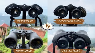 Cason 8X50 Vs Celestron 10X50 Vs Nikon 12X50 Vs Pentax 16X50 Binoculars  Zooming Power Test [upl. by Nwahsyar]