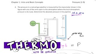 Thermodynamics  Pressure example 2 manometer [upl. by Zeret]