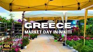 4K Walking Tour of Greece  Market day in NIKITI  Sithonia  Travel Greece 2023 [upl. by Aihtak]