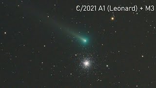 Comet C2021 A1 Leonard meets the globular cluster M3 Comet motion  animation December 3 2021 [upl. by Redwine]