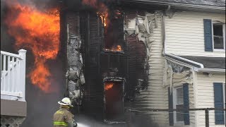 Arrival Video Firefighters battle this fully involved house fire [upl. by Ahsinet]