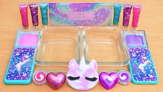 Unicorn Slime ASMR Mixing Makeup Eyeshadow Into Satisfying Slime [upl. by Garth735]