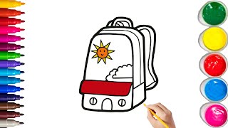 How to Draw School Bag for Children Toddlers  School Supply Drawing Easy [upl. by Hgierb]