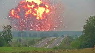 Massive explosion at Ukraine ammunition depot forces evacuation [upl. by Anola]