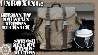 Varusteleka Unboxing German BW Mountain Troops Rucksack Surplus amp Reproduction Swedish Mess Kit [upl. by Joan]