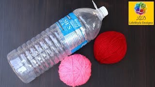 Best out of waste water bottle craft  Plastic Bottle basket  Easy WOOLEN best Craft idea [upl. by Uhayile]