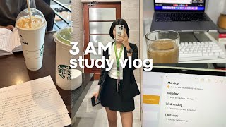 3am pre finals study vlog 🫠 cramming my exam week all nighter study with me surviving on coffee [upl. by Arremat]