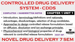 Controlled Drug Delivery System complete  Ch 1 Unit 1  ndds 7th semester  Carewell Pharma [upl. by Doraj385]