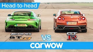 MercedesAMG GT R vs Nissan GTR DRAG RACE ROLLING RACE amp BRAKE TEST  HeadtoHead [upl. by Lakim]