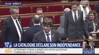 Catalogne après la déclaration dindépendance les parlementaires entonnent lhymne catalan [upl. by Nylirak768]