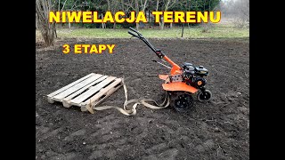 Wyrównanie niwelacja terenu glebogryzarką i paletą pod trawnik Gatec GT 750 GS [upl. by Yknarf]