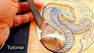 Wood carving King Cobra  carving tutorial [upl. by Scoter]