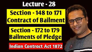 Lecture28 Contract of Bailment amp Pledge Section 148 to 181 Indian Contract Act 1872 [upl. by Botzow]