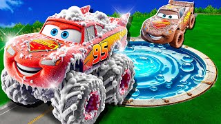 Water Pit Cleaning In Muddy Lightning McQueen amp Big amp Small Pixar Cars BeamNG Drive [upl. by Steffin448]