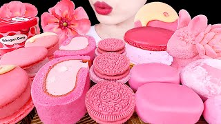 ASMR MUKBANG｜PINK DESSERT PARTY  CHOCOLATE ICE CREAM OREO MOUSSE CAKE RICE CAKE MACARON 핑크색 먹방 [upl. by Micco]