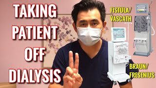 TAKING OFF DIALYSIS   BRAUN DIALOG FISTULA amp FRESENIUS 5008 VASCULAR CATHETER [upl. by Ahsele647]