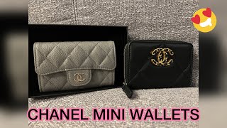 CHANEL MINI WALLETS  Chanel Grey Mini Flap wallet  Chanel Black Zip Mini Wallet [upl. by Binny]