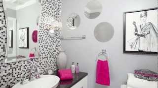 Remodeled bathroom designed for a teenage girl features pennyround tiles and hot pink accessories [upl. by Gertrud]