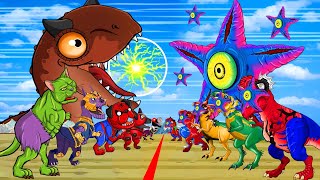 Starro Scenes vs Trex Spiderman amp Spinosaurus Indominus Dinosaurus Jurassic Evolution2 Animation [upl. by Lletnom]