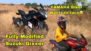 Fully Modified Suzuki Gixxer GSXR performance test  Yamaha Biker Wants To Race  Race [upl. by Anoit425]