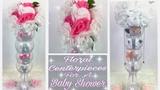 Dollar Tree DIY  Girl Baby Shower Princess Floral Centerpieces  Bling Decor Vases [upl. by Kremer376]