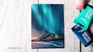 Easy acrylic painting tutorial for beginners  Northern lights aurora sky painting on mini canvas [upl. by Nobell855]