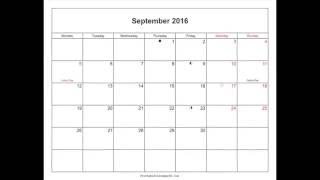 Free September 2016 Calendar Printable with Holidays and Notes in Word PDF [upl. by Sehcaep214]