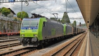 Bahnverkehr in Spiez und Kiesen am 24711  BLS Crossrail und SBB [upl. by Enenaj]