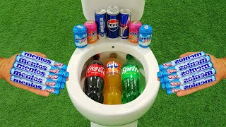 Big Coca Cola Fanta Sprite VS Popular Sodas  Pepsi Red Bull Dark Blue and Mentos in the toilet [upl. by Aniar798]