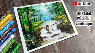 Waterfall Landscape drawing with Oil Pastel  Step by Step [upl. by Hardi]