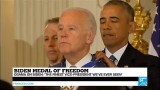 US  Obama surprises Biden awarding him the medal of freedom quotthe finest VP weve ever seenquot [upl. by Salvadore136]