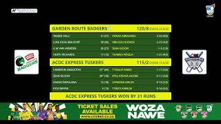 CSA T20 Knockout  ACDC Express Tuskers vs SGG Garden Route Badgers  Semi Final 2 [upl. by Rickard]