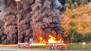 Fatal Gasoline Tanker Fire amp Wreckage in Mahwah NJ [upl. by Aelrac875]