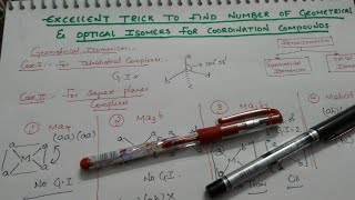 Trick to find number of Geometrical and Optical Isomers  Stereoisomerism  Coordination Compounds [upl. by Eilasor741]