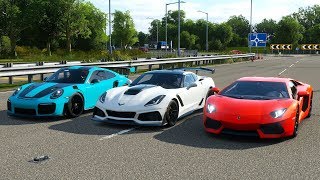 Forza Horizon 4 Drag race Corvette C7 Zr1 vs Lamborghini Aventador LP7004 vs Porsche 911 GT2 RS18 [upl. by Asiul]