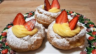 ZEPPOLE DI SAN GIUSEPPE AL FORNO CON CREMA E FRAGOLE  PASTA CHOUX CON CREMA  Bignè alla crema [upl. by Granthem]