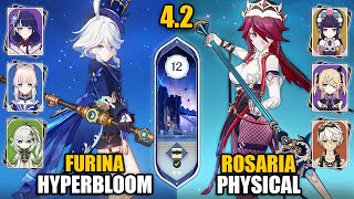 F2P Rosaria Physical DPS amp C0 Furina Hyperbloom  Spiral Abyss 42 Floor 12 9 Stars  Genshin Impact [upl. by Sarette]