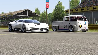 Bugatti Centodieci vs Volkswagen T1 Transporter at Monza Full Course [upl. by Thalia]