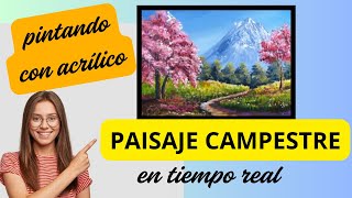 PINTANDO PAISAJE CAMPESTRE con acrílico fácil en tiempo real [upl. by Aivle]