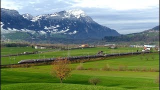 Züge auf der GotthardbahnWinter 2017Steinen mit Blick auf Rigi [upl. by Nytram]