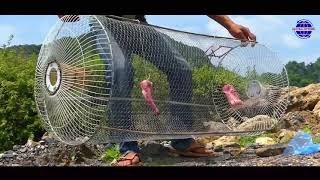 Underwater Fishing Trap  Using Electric Fan Guard With Net  Catch Catfishes Under Water [upl. by Adraynek]