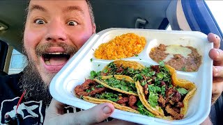 Brandons Sampler Platter Taco Grill and Salsa Bar El Pastor Taco Dinner National Taco Day [upl. by Alyhs]