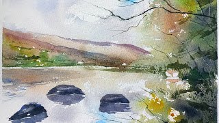 River reflections Loose watercolor landscape painting [upl. by Bashemath]