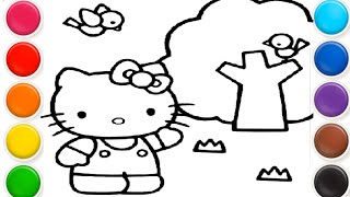 Hello Kitty In Garden Drawing painting and coloring for kids amp toddler  colourfulkids1 [upl. by Juditha]