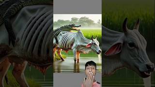 Rescue a week cow from an alligator🐊cow weakanimals alligator crocodile humanity rescueanimals [upl. by Ahsilahk]