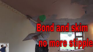 plastering over stipple ceiling artex bond and skim bonding pva sbr how to plaster [upl. by Willard]