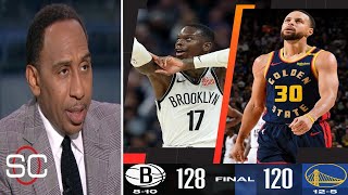 ESPN Reacts Warriors Streak Ends in Shocking Loss to Nets Brooklyn 128 Golden State 120 [upl. by Alekram509]