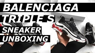 BALENCIAGA TRIPLE S Sneaker Unboxing  Hypebeast Designer Luxury On Feet Haul  Gallucks [upl. by Deerdre500]