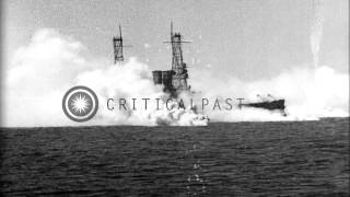 Aerial bombing of battleship USS Alabama BB8 in the Chesapeake Bay under direcHD Stock Footage [upl. by Lerej]