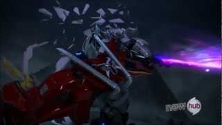 Transformers Prime Optimus Vs Megatron Starsaber Battle [upl. by Ennaer]